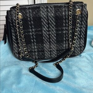INC International Concepts Black and Gray Handbag with Gold Accents